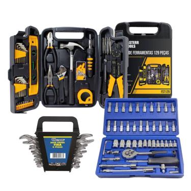 Imagem de Jogo de Soquetes 46 Pcs Com Jogo de Chaves Combinadas e Kit de Ferramentas 129 Pcs Fasterr