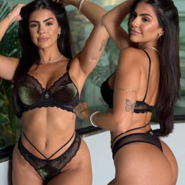 Imagem de Lingerie Sensual Feminina Luxo Renda Veludo Sexy Fio Dental - Like4you