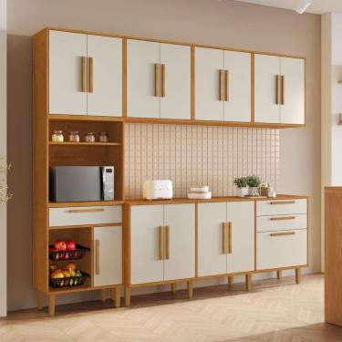 Imagem de Cozinha Completa 5 Peças 14 Portas 2 Gavetas com Fruteira Lorena Marrom/Off White