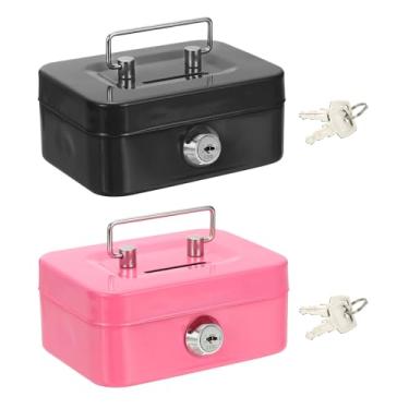 Imagem de PATIKIL SAFECaixa de dinheiro pequena, 2 peças mini cofre cofre cofrinho cofrinho caixas de economia de dinheiro com chaves para relógios de dinheiro joias itens pessoais, preto, rosa