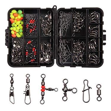 Imagem de JSHANMEI Kit de rotação de pesca, botões de trava dupla, rolamento de esfera, conector de linha de peixe giratório, caixa de aderência de aço inoxidável de alta resistência para truta de baixo em água salgada e água doce, 140pcs total