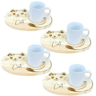 Imagem de Jogo 4 canecas porcelana 120ml com pires pinus gato - Antilope Decor P