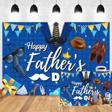 Imagem de OERJU Pano de fundo Happy Father's Day Banner para o Dia dos Pais, ferramentas de fixação, terno e gravata, fundo azul, melhores decorações de festa para o dia dos pais, suprimentos de decoração para