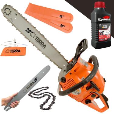 Imagem de Motor Serra Moto Serra Motosserra Com óleo toyama 2T á Gasolina 52cc 2,5HP 11.000RPM Sabre 20 + Sabre 18 Ponta Rolante Alto Desempenho Ideal Para Todo