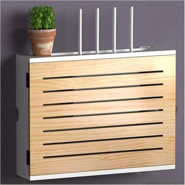 Imagem de Armazenamento De Roteador Wifi De Montagem Em Parede Caixa Set-top De Rede Wifi De Madeira Caixa Modem Cabo Roteador Capa Potência Organizada Para Casa Quarto Sala De Estar, Natural-c, 47.4x37.4x10cm