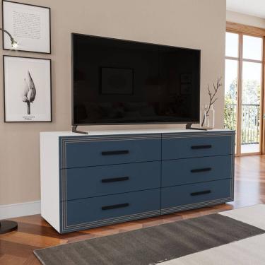 Imagem de Cômoda 6 Gavetas 61,1x150,1x46 Cm Valência Branco/Azul