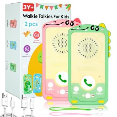 Imagem de surekuo Walkie Talkies Para Crianças, Pacote Com 2, Conversador Instantâneo Infantil De Longo Alcance, Capa De Silicone Com Dinossauro, Modo De Bate-Papo Mágico, Fale E Ouça Ao Mesmo Tempo, Recarreg