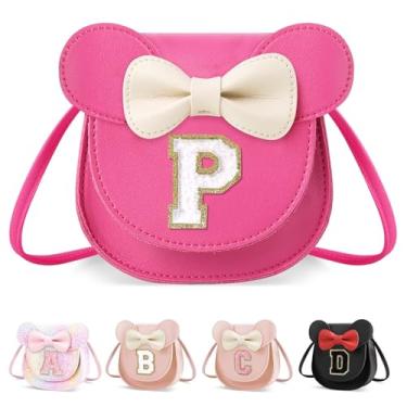 Imagem de Bolsa infantil para meninas, presente de aniversário para crianças, bolsa infantil com inicial personalizada, lindo laço de orelha, presente de menina, Pequeno-rosado-branco, letter -P, Letra P