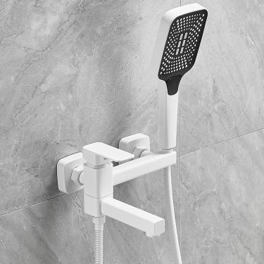 Imagem de Torneiras Misturadoras De Chuveiro Misturador De Chuveiro De Banho Montado Na Parede Branco 90 ° Bico Giratório Torneira Misturadora De Chuveiro De Banho Set-c Aprendi Extensivamente, C