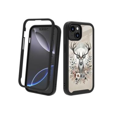 Imagem de POCOOA Capa compatível com iPhone 14 / iPhone 13 – Capa protetora robusta de corpo inteiro para mulheres e homens com camada dupla à prova de choque, capa de telefone resistente - veado flor lua 100