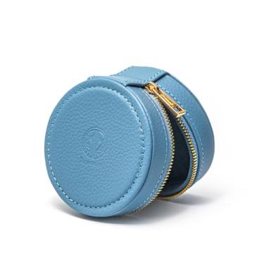 Imagem de Syeindunce Angelears Capa de fone de ouvido circular de poliuretano, bolsa de transporte portátil IEM de couro genuíno para fones de ouvido, acessórios de áudio, fones de ouvido e cabos (azul)