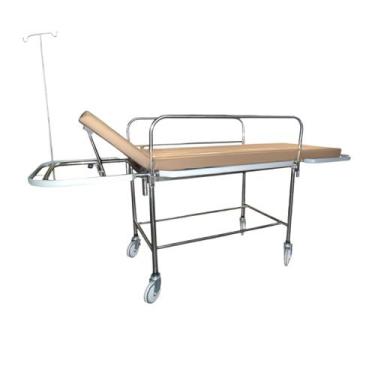 Imagem de Maca Carro Padiola Hospitalar Inox Bege Com Rodízios e Suporte de Soro