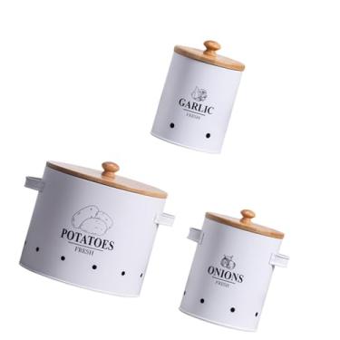 Imagem de Ｂｅｓｇａ 3 peças de armazenamento de armazenamento vegetal Fazenda de cozinha de cozinha metal de fácil uso de cozinha de cozinha estanho de armazenamento para, Branco