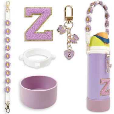 Imagem de Conjunto de monograma fofo de bota de silicone compatível com garrafa de água Owala 947 ml - Acessórios perfeitos para Owala Tumbler, Owala Free Sip, Pink Owala, Black Owala, copo de café owala (roxo