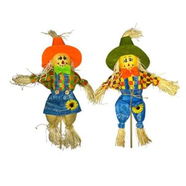 Imagem de Casal Espantalhos Palha Decoração Enfeite Festa Junina 47cm - Evolutio