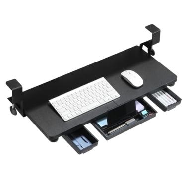 Imagem de TECLUK Bandeja de teclado sob a mesa com gaveta, bandeja de teclado de 68 cm x 30 cm com suporte de fixação C, fácil de instalar, altura ajustável para home office (preto)