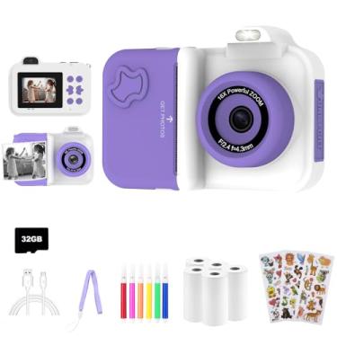 Imagem de Câmera infantil com impressão instantânea, presente de aniversário de Natal, brinquedos para meninas, meninos, 4, 5, 6, 7, 8, 9, 10, 11 e 12 anos, câmera digital de selfie de lente dupla HD 1080p com