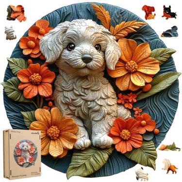 Imagem de Quebra-cabeça de madeira Qiuenisray 3D Vision Effect White Dog 200 uni