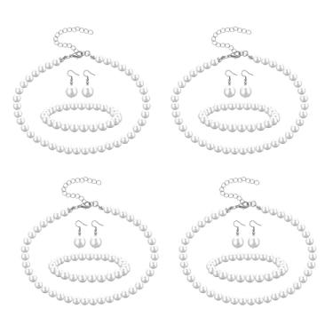 Imagem de DIVINA VITAE Conjunto de colar de pérolas falsas de 8 mm, 12 peças, conjunto de joias de pérolas brancas, colar de imitação de pérolas, brincos, brincos redondos, acessórios de bijuteria para mulheres