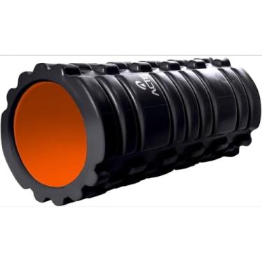 Imagem de Rolo de Liberação Miofascial Para Massagem, Texturizada, Foam Roller, Pilates, Yoga, Exercícios, EVA e PP, Preto e Laranja