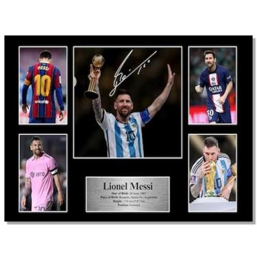 Imagem de Pôster autografado Superstar Messi para decoração de parede de quarto de fãs de crianças - Cartazes de futebol americano em tela para presentes de aniversário de meninos adolescentes