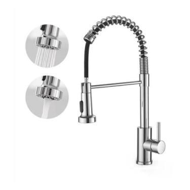 Imagem de Torneira De Cozinha Gourmet Alça Única Com Extensor De Spray Tubo De Á