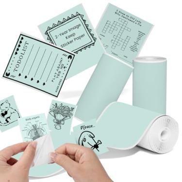 Imagem de Papel adesivo compatível com papel térmico adesivo colorido T02 M02X M02L para notas de estudo, foto, viagem por 5 anos preto em papel adesivo azul, 53 mm x 6,5 m, 3 rolos