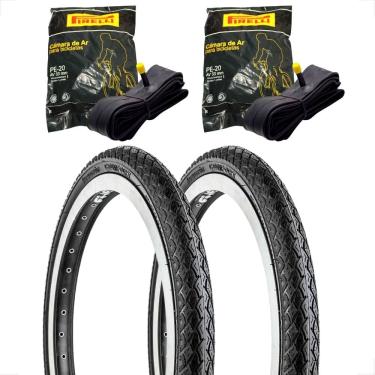 Imagem de Par Pneu Levorin Comfort Balão Aro 20 x 1.75 + Par Camara Pirelli Bico Grosso Bicicleta Infantil Bmx