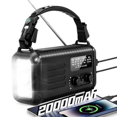 Imagem de Rádio de manivela de emergência, 20000 mAh/74000 mWh, rádio meteorológico com manivela solar NOAA/AM/FM, rádio alimentado por bateria com carregador de celular, lâmpada de leitura, lanterna e SOS para