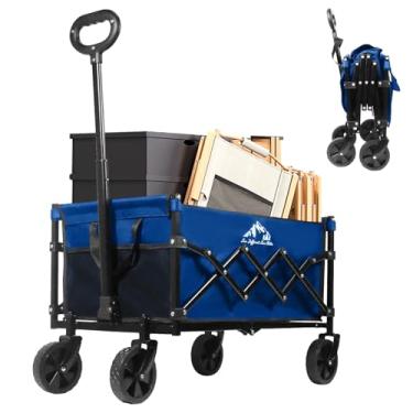 Imagem de VOYSIGN Carrinho utilitário dobrável, vagão de praia de 159 kg, resistente, com alças ajustáveis, rodas giratórias silenciosas de 12,7 cm, leve (5 kg) para compras, acampamento, movimento, azul