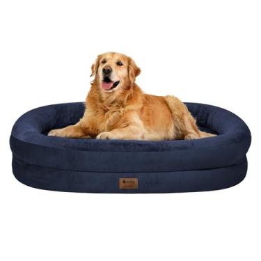 Imagem de Cama ortopédica impermeável para cães grande: Cama de cachorro lavável com espuma viscoelástica com reforços - GG capa lavável removível para animais de estimação de tamanho médio e grande - fundo