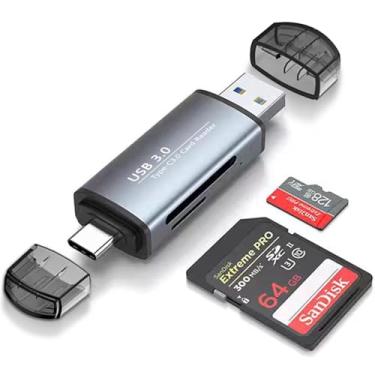 Imagem de Leitor de cartão SD, adaptador de cartão USB C para micro SD de alta velocidade USB 3.0 com dois compartimentos, leitor de cartão de memória para SD/Micro SD/SDHC/SDXC/MMC, compatível com MacBook