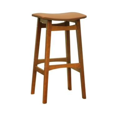 Imagem de Banco Alto Confort Madeira Maciça Assento Anatômico - Amêndoa Estofado Corano Caramelo