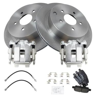 Imagem de TRQ Kit de freio traseiro e rotor de cerâmica compatível com 2012-2013 INFINITI M35h 2011-2013 M37 M56 2014-2017 Q50 2017 Q60 Q70 2016-2017 Q70L