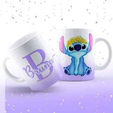 Imagem de Caneca Xícara Porcelana Personalizada Nome Letra Stich - loja dinka