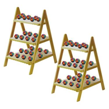 Imagem de Kit Festa com 2 Escadinhas para Doces e Lembrancinhas Escada para Decoração de Aniversário (Dourado)