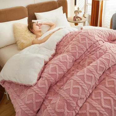 Imagem de Cobertor Quente De Inverno Super Grosso Para Cama Cobertores Ponderados De Caxemira De Cordeiro Artificial Conforto Macio Confortável Calor Colcha Edredom, Pink, 150x200cm 4kg