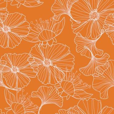 Imagem de VEELIKE Papel de parede floral laranja delineado papel de parede floral boho papel de parede de papoula pré-colado para quarto 48 cm x 900 cm papel de contato laranja removível autoadesivo para