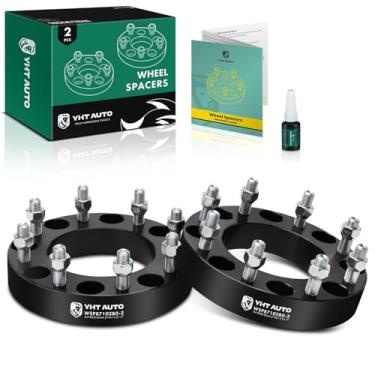 Imagem de YHTAUTO Espaçadores de roda de 8 x 180 mm de 1,5" para Chevrolet, modelos GMC, Silverado Sierra 2500 3500 HD 2011-2022, espaçadores de pneu com pinos de grau M14x1.5 e 12.9, furo do cubo de 125 mm 8 pinos 2 peças adaptadores de roda pretos
