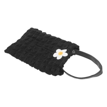 Imagem de INFINAUTO Porta-lenços de papel para carro organizador de massa folhada poliéster 28 x 18 x 2 cm preto flores pequenas 1 peça