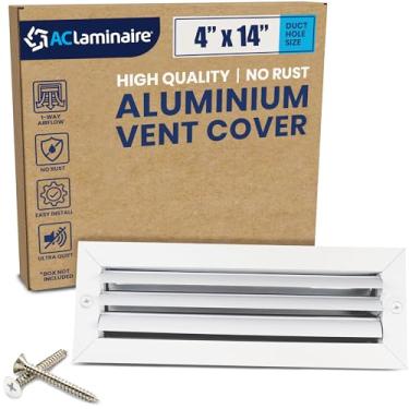 Imagem de Orifício de duto de 10 cm x 35 cm [face de 14,2 cm x 39,6 cm] Tampa de ventilação unidirecional de alumínio: difusor de suprimento de ar de lâmina curva ajustável - Vedação de plástico para ajuste