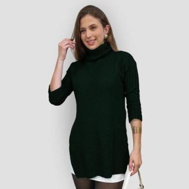 Imagem de Poncho Tricot Feminino Gola Alta Croche com Punho Inverno - Henri Malh