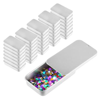 Imagem de BOSMIOW 36 peças de recipiente vazio de prata deslizante, mini caixa de armazenamento de doces de folha de flandres de metal portátil, organizador retangular de batom para joias, artesanato, velas