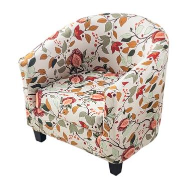 Imagem de HAOYONG Capa para cadeira de clube, 2 peças, capa elástica para cadeira de banheira impressa, capa de poltrona redonda macia e removível, capa protetora de móveis para sala de estar