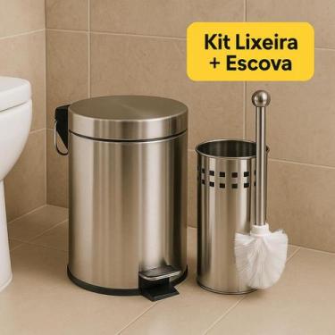 Imagem de Lixeira de Aço Inox 3 Litros com Escova Sanitária e Suporte - Thika