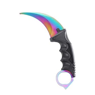 Imagem de TOPOINT Faca de treinamento Karambit sem ponta Karambit faca de treinamento sem ponta ferramenta de treinamento com bainha para iniciantes, ferramenta de treinamento 100% segura Cor: arco-íris