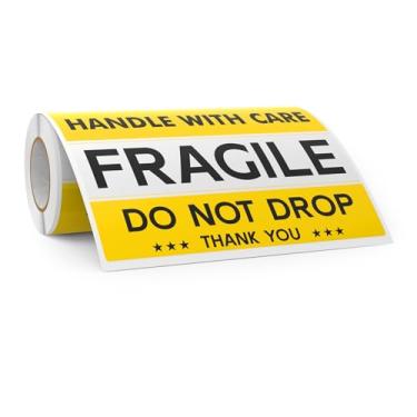 Imagem de YIKIADA 120 peças adesivos frágeis com etiquetas de advertência de cuidado não deixar cair 15 x 10 cm vinil autoadesivo resistente ao desbotamento à prova d'água para envio de caixas de mudança pacote
