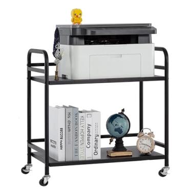 Imagem de HDANI Estante de metal de 2 níveis, estante de livros, suporte de impressora, carrinho de micro-ondas, estante industrial (preto)