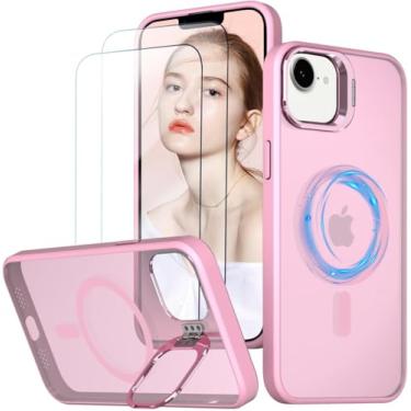 Imagem de Capa magnética integrada para iPhone 16e (SE, 2025) Capinha - Inclui 2 protetores de tela [Suporte para celular] [Compatível com carregamento sem fio] Case Skin-touch para iPhone 16e - Rosa