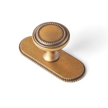 Imagem de Goo-Ki Pacote com 6 maçanetas de armário de latão antigo com placa traseira espaçador de puxador de gaveta de bronze vintage - puxador de barra de latão retrô, puxador de orifício único, ferragens de